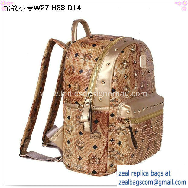High Quality Replica MCM Armour Small Backpack Snake Leather MC2095S Gold